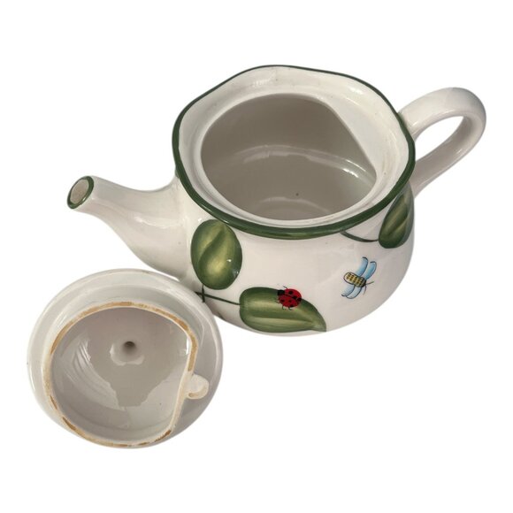 Vintage Harry and David Stacked Teapot & Teacup Ladybug Leaf Design Ceramic - Picture 6 of 8